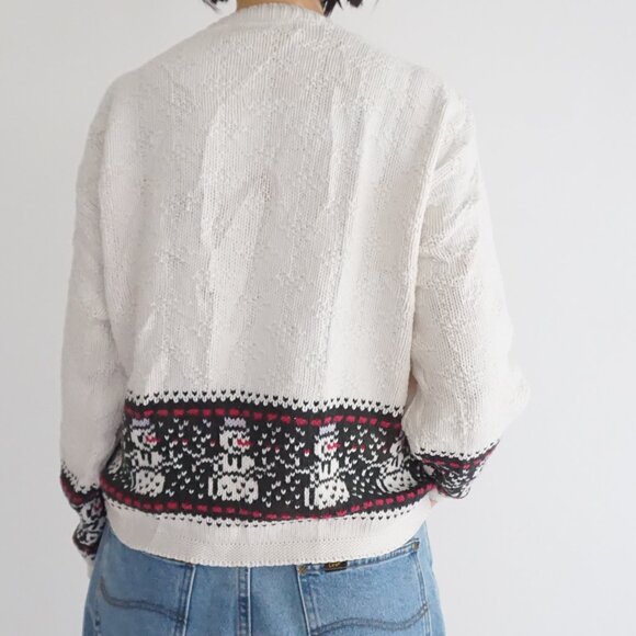 Vintage Chelsea Gardens Ivory Snowman Fair Isle Holiday Sweater Grandmacore L - Picture 2 of 10